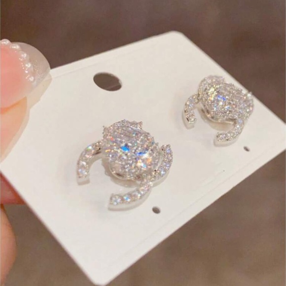 Elegant Silver Crystal Stud Earrings - Picture 5 of 6